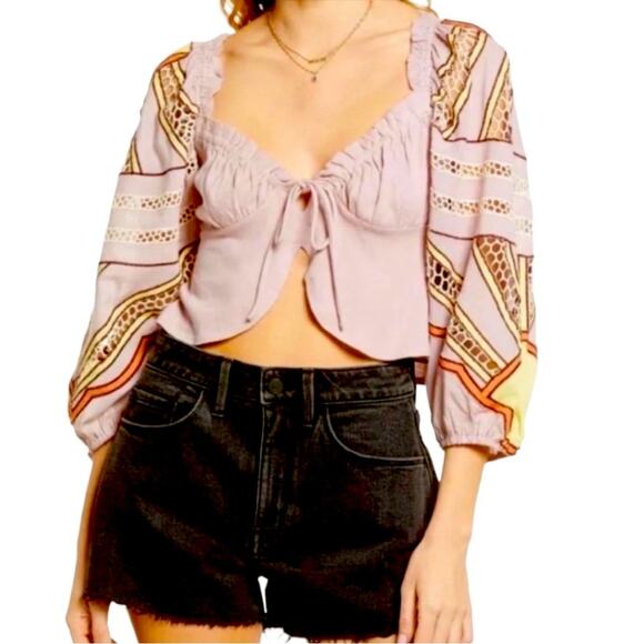 Free People Sunrise Sunset Crochet Cotton Crop, Y2K, Lavender Boho Festival  L - Picture 1 of 12